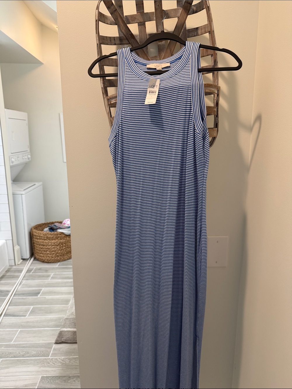 LOFT Blue and White Striped Sleeveless Maxi Dress